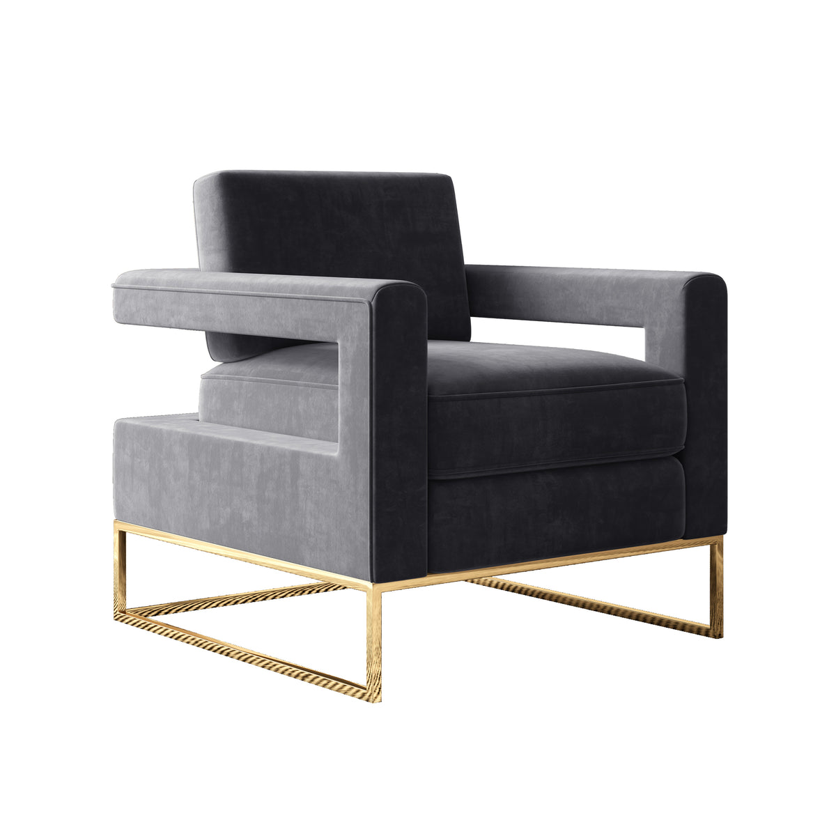 Modern Velvet Accent Chair, Elegant Armchair With Stainless Steel Base Grey Velvet