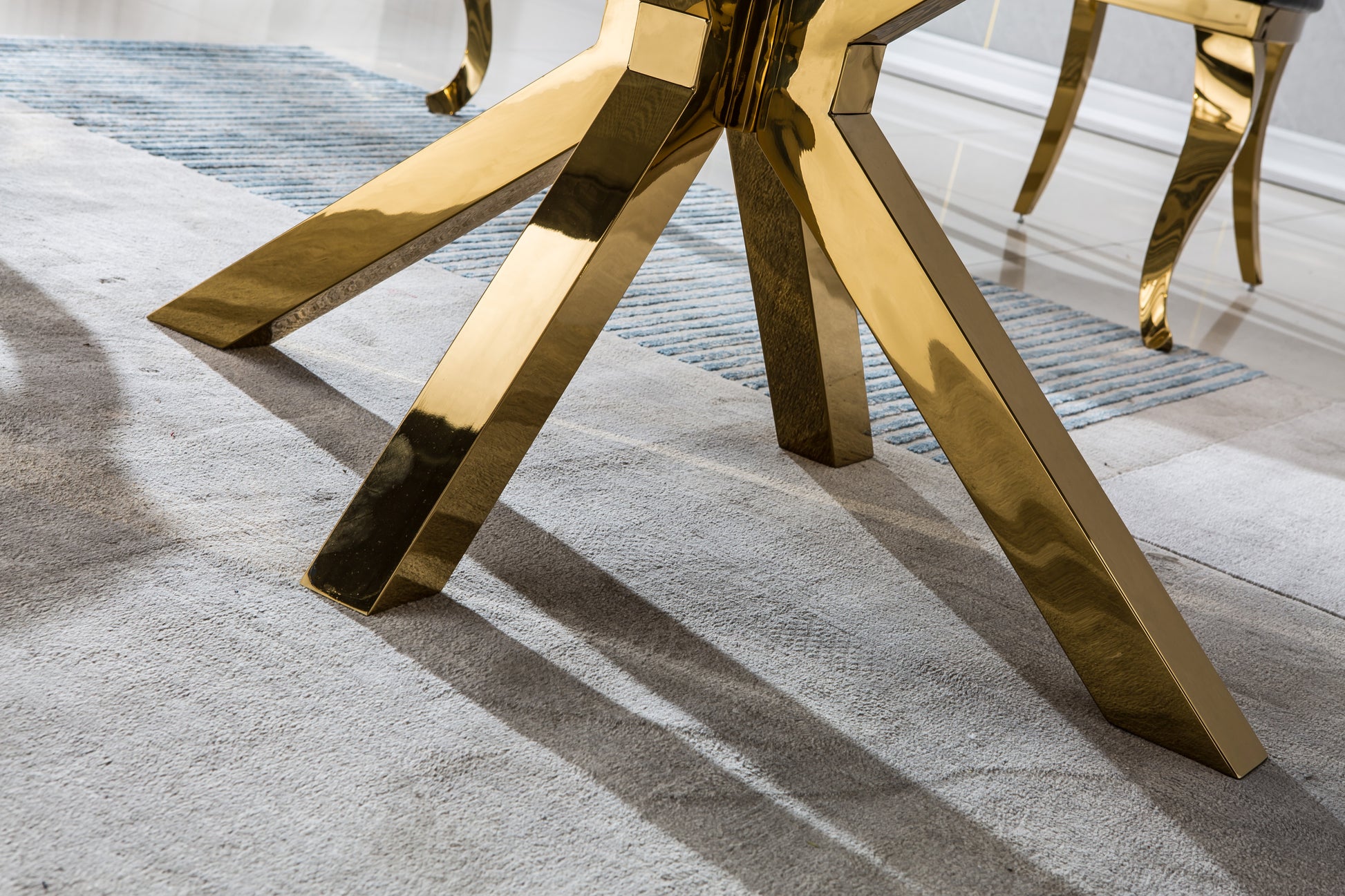 Modern Rectangular Marble Table For Dining Room Kitchen, 1.02" Thick Marble Top, Gold Finish Stainless Steel Base, Size:79"Lx39"Dx30"H Not Including Chairs Black Marble