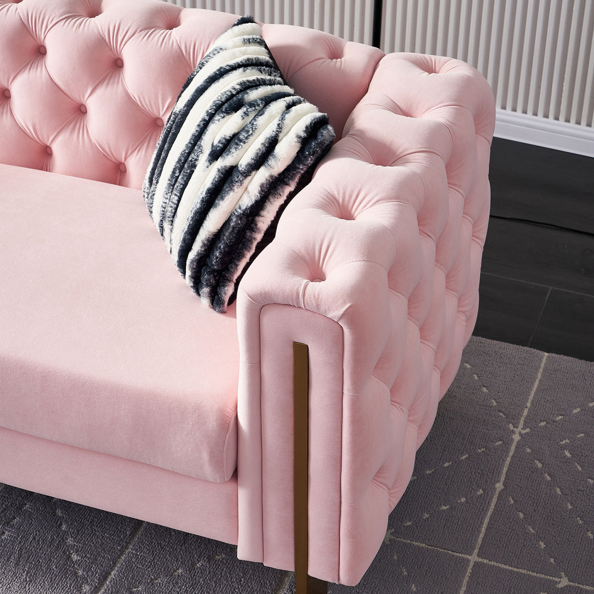 Chesterfield Modern Tufted Velvet Living Room Sofa, 84.25''W Couch,Pink Pink Foam Velvet