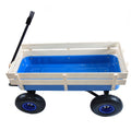 Outdoor Wagon All Terrain Pulling Wood Railing Air Tires Garden Cart Blue Steel
