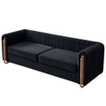 Contemporary Velvet Sofa Couch 84.25''W For Living Room, Black Black Velvet Wood Primary Living Space Tufted Back Modern Rolled Arms Foam Velvet 2 Seat