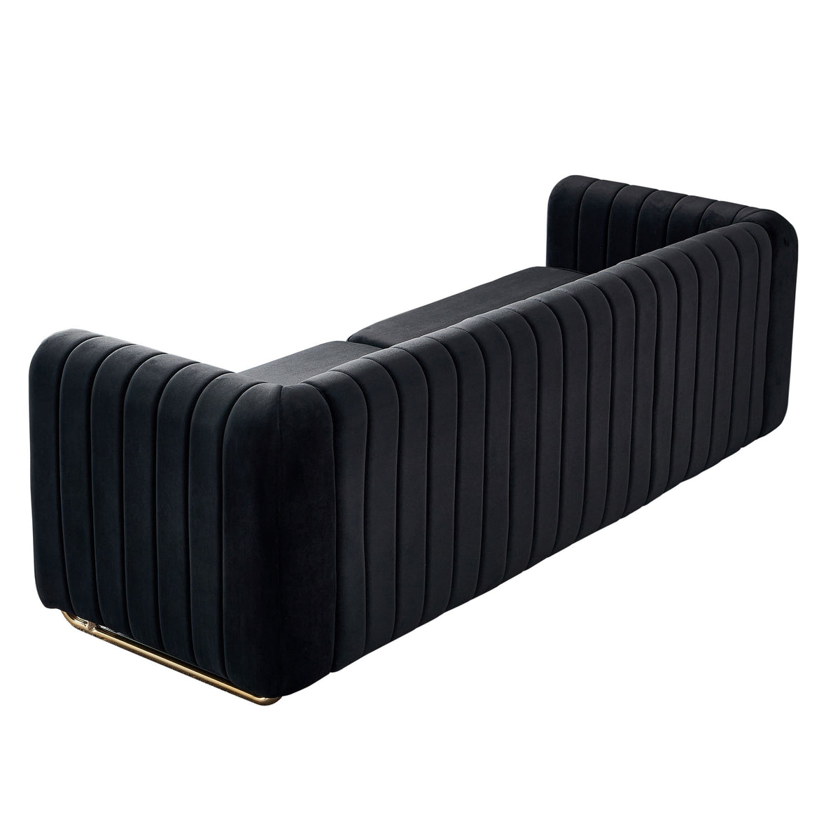 Contemporary Velvet Sofa Couch 84.25''W For Living Room, Black Black Velvet Wood Primary Living Space Tufted Back Modern Rolled Arms Foam Velvet 2 Seat