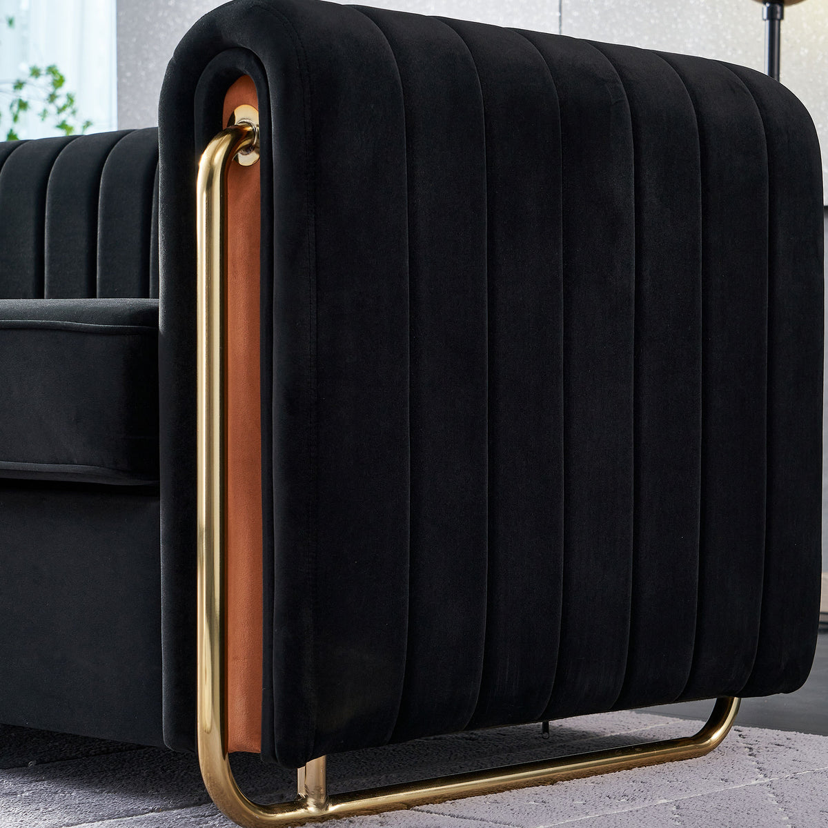 Contemporary Velvet Sofa Couch 84.25''W For Living Room, Black Black Velvet Wood Primary Living Space Tufted Back Modern Rolled Arms Foam Velvet 2 Seat