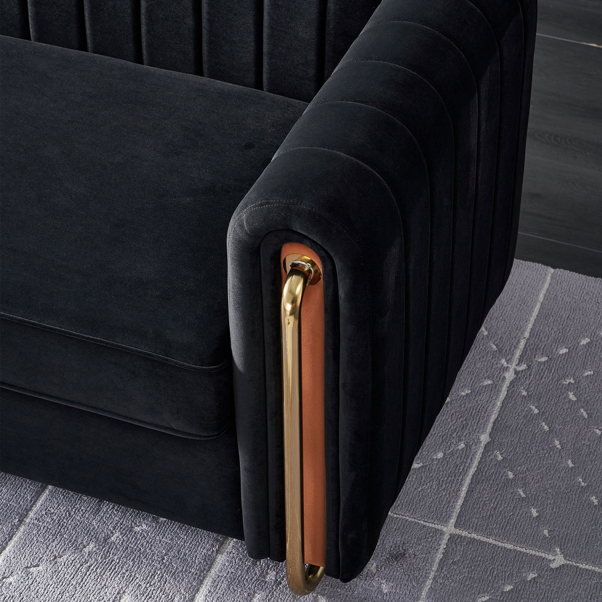 Contemporary Velvet Sofa Couch 84.25''W For Living Room, Black Black Velvet Wood Primary Living Space Tufted Back Modern Rolled Arms Foam Velvet 2 Seat