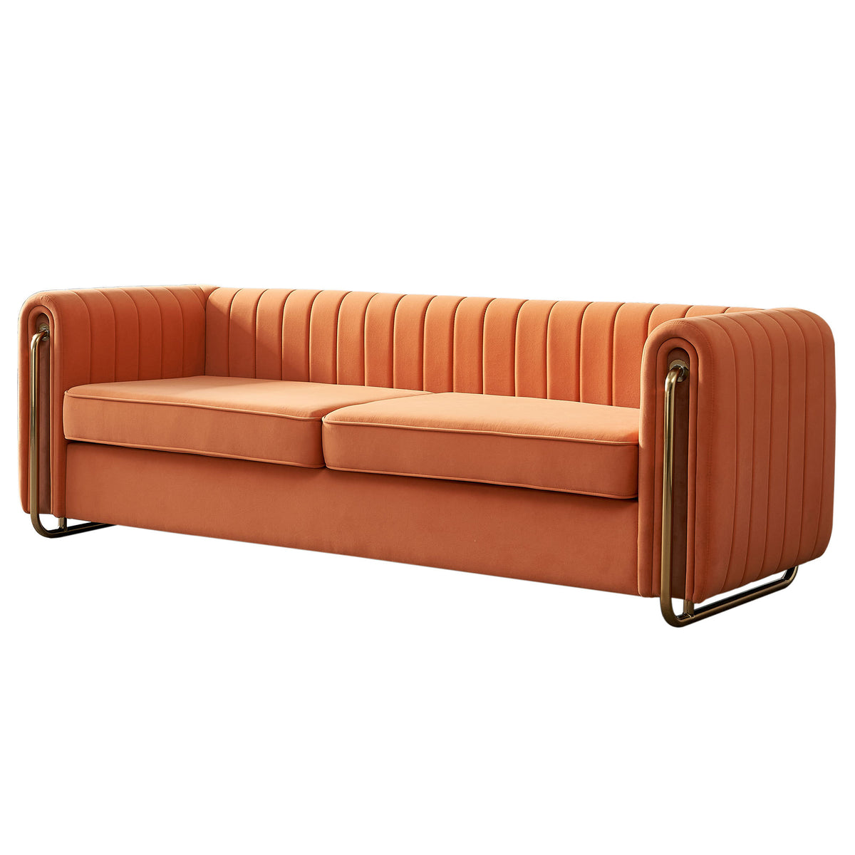 Contemporary Velvet Sofa Couch 84.25''W For Living Room, Orange Orange Velvet Wood Primary Living Space Tufted Back Modern Rolled Arms Foam Velvet 2 Seat