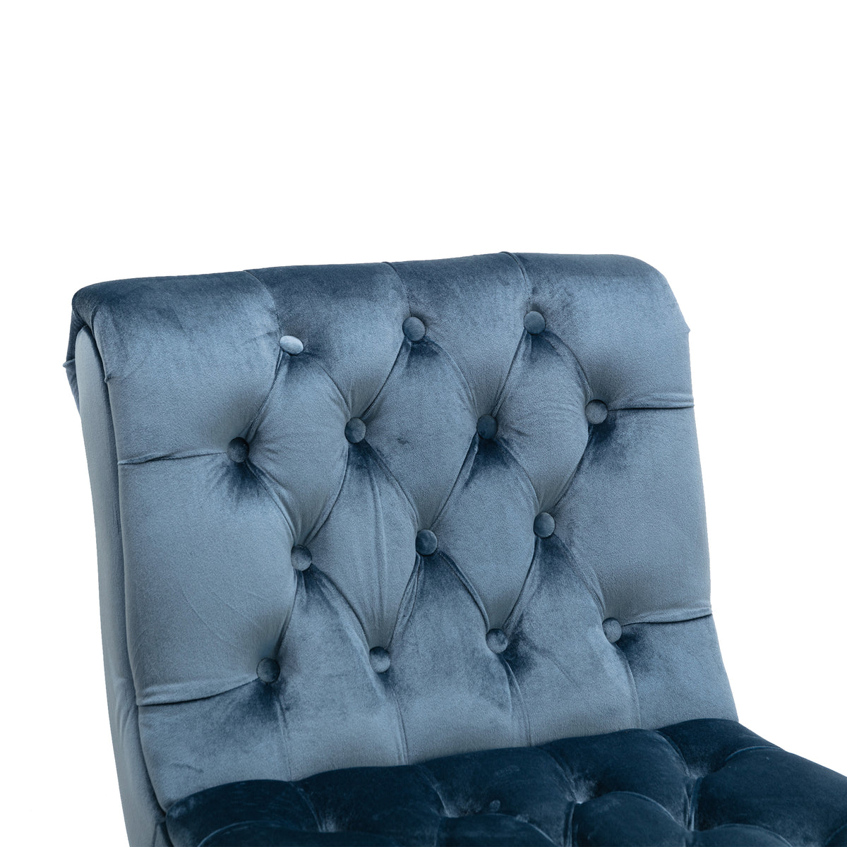 Coolmore Modern Velvet Armless Accent Living Room Chair Leisure Chair,Upholstered Fabric Button Comfortable Chair With Wooden Legs For Bedroom, Living Room, Office Light Blue Velvet Light Blue Foam Velvet