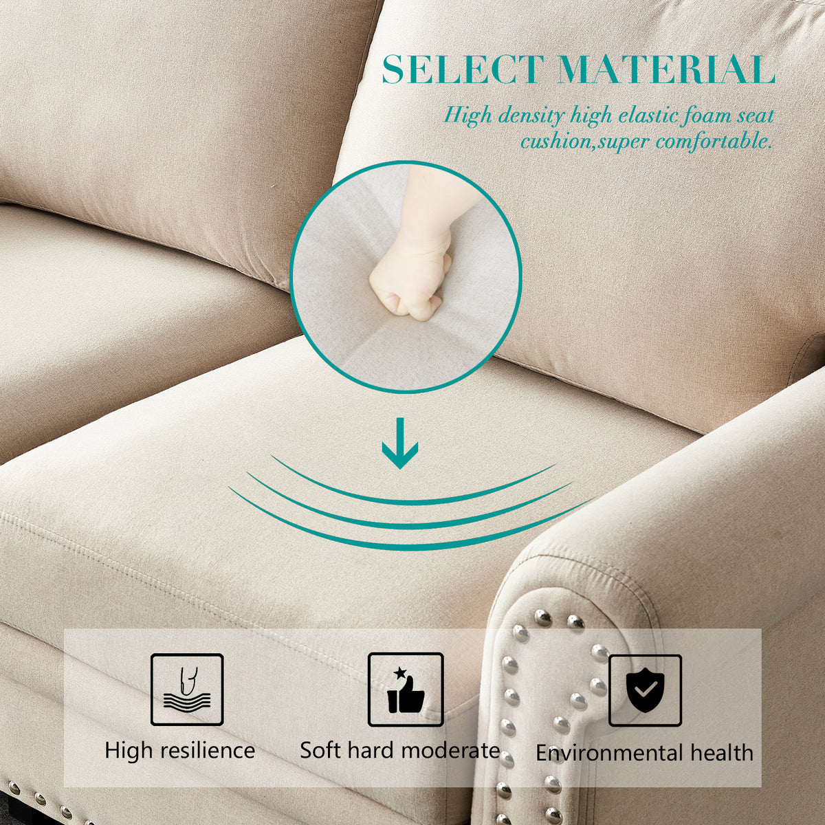 Linen Fabric Upholstery With Storage Sofa 1 2 3 Sectional Beige Beige Foam Fabric