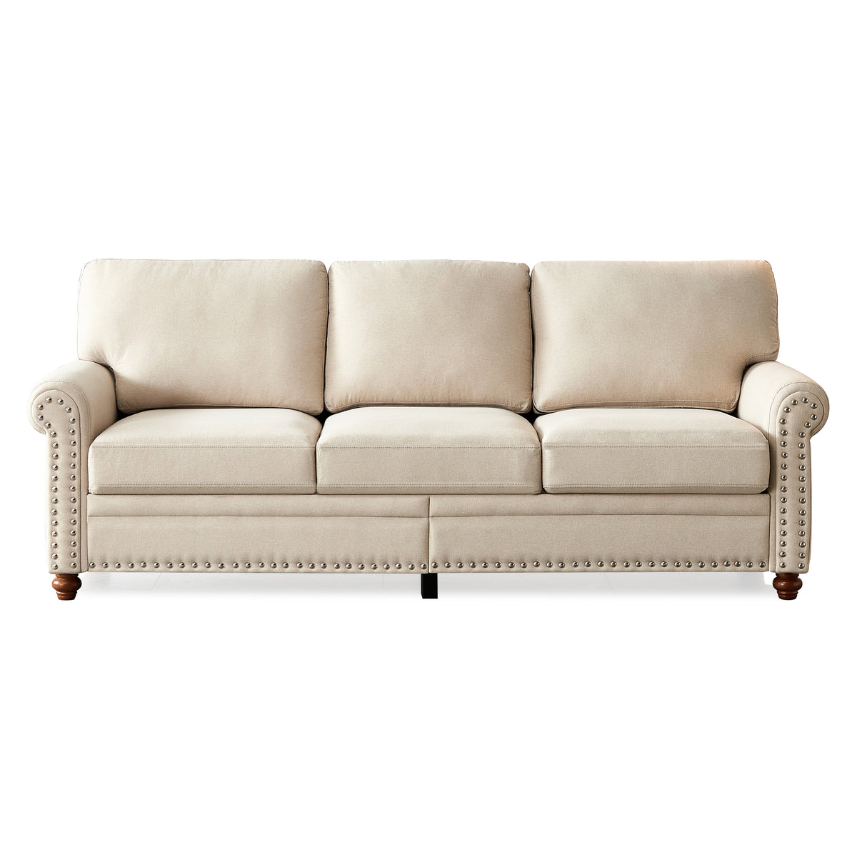 Linen Fabric Upholstery With Storage Sofa Beige Beige Foam Fabric