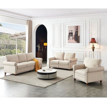 Linen Fabric Upholstery With Storage Sofa 1 2 3 Sectional Beige Beige Foam Fabric
