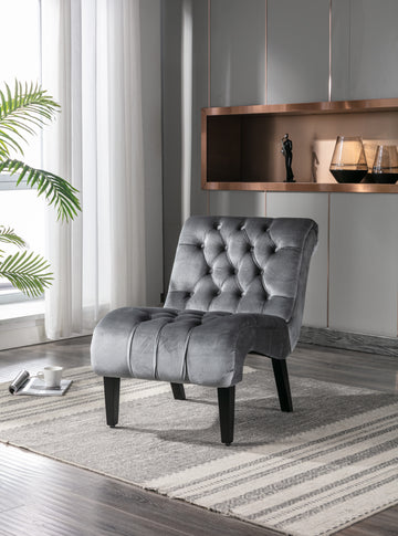 Coolmore Modern Velvet Armless Accent Living Room Chair Leisure Chair,Upholstered Fabric Button Comfortable Chair With Wooden Legs For Bedroom, Living Room, Office Silver Velvet Silver Foam Velvet