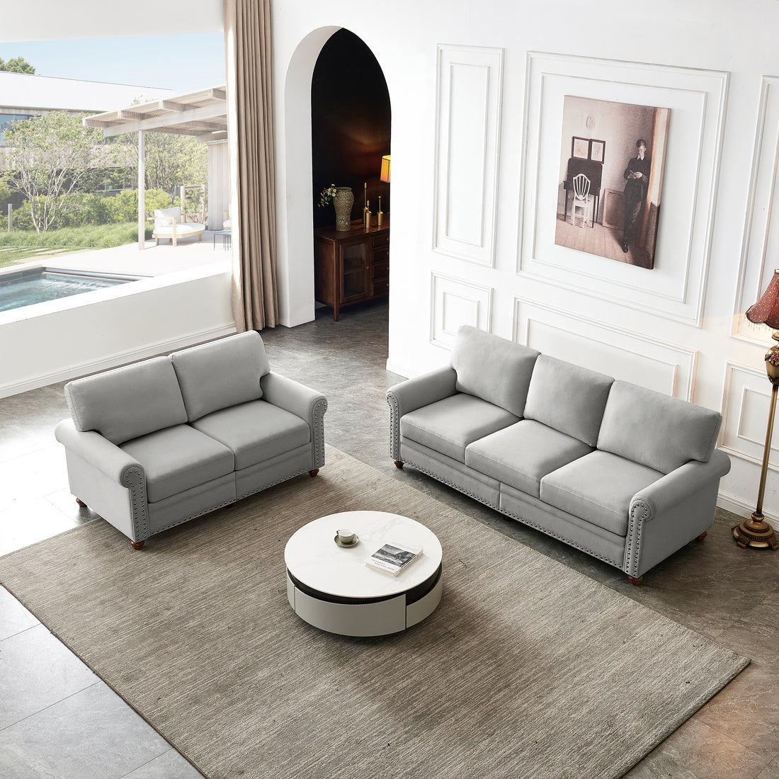 Linen Fabric Upholstery With Storage Sofa 2 3 Sectional Grey Grey Foam Fabric