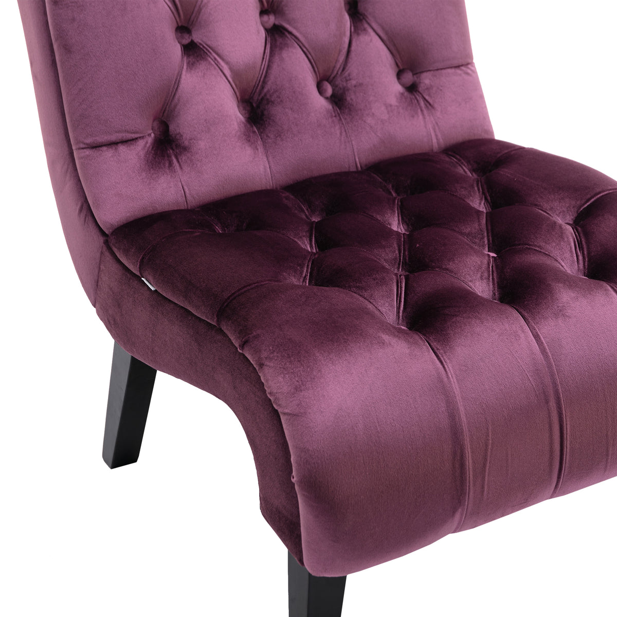 Coolmore Modern Velvet Armless Accent Living Room Chair Leisure Chair,Upholstered Fabric Button Comfortable Chair With Wooden Legs For Bedroom, Living Room, Office Purple Velvet Purple Primary Living Space Foam Velvet