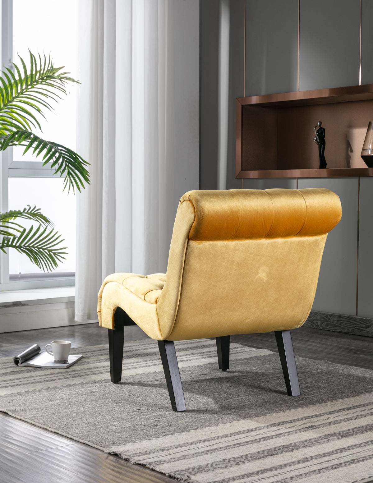 Coolmore Modern Velvet Armless Accent Living Room Chair Leisure Chair,Upholstered Fabric Button Comfortable Chair With Wooden Legs For Bedroom, Living Room, Office Mustard Velvet Mustard Primary Living Space Foam Velvet