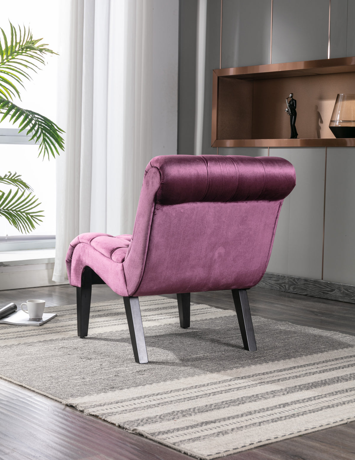Coolmore Modern Velvet Armless Accent Living Room Chair Leisure Chair,Upholstered Fabric Button Comfortable Chair With Wooden Legs For Bedroom, Living Room, Office Purple Velvet Purple Primary Living Space Foam Velvet
