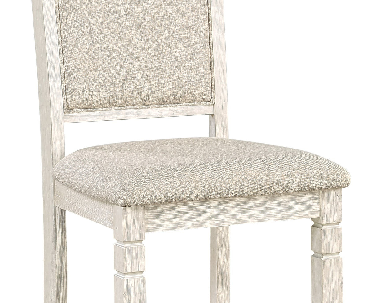Antique White Finish Wooden Counter Height Chairs 2Pcs Set Textured Fabric Upholstered Dining Chairs Antique White Dining Room Transitional Wood