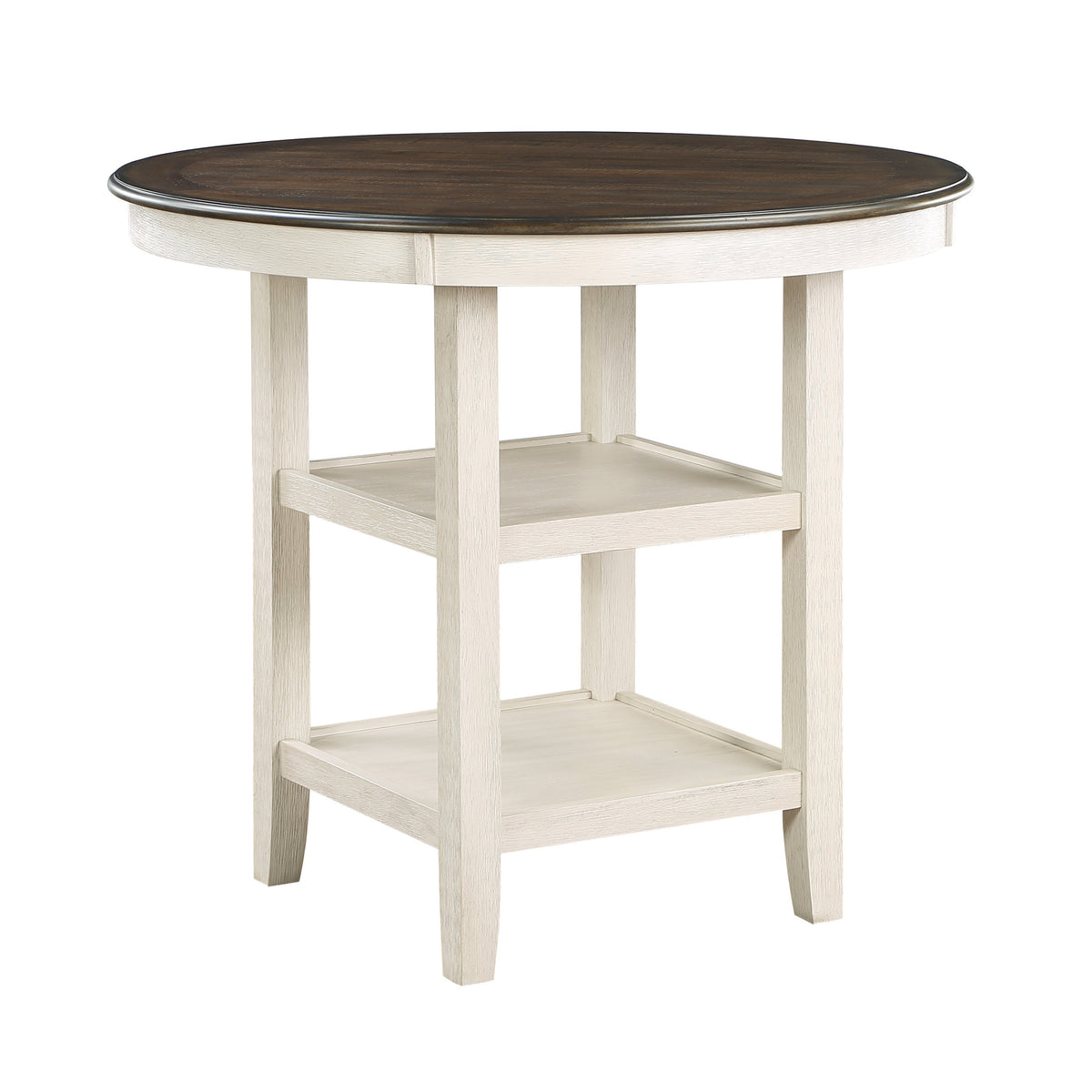 Antique White And Brown Finish 5Pc Counter Height Dining Set Table W Built In Shelves And 4X Counter Height Chairs Wooden Dining Room Furniture Antique White Seats 4 Dining Room Transitional Round Dining Table With Chair Wood