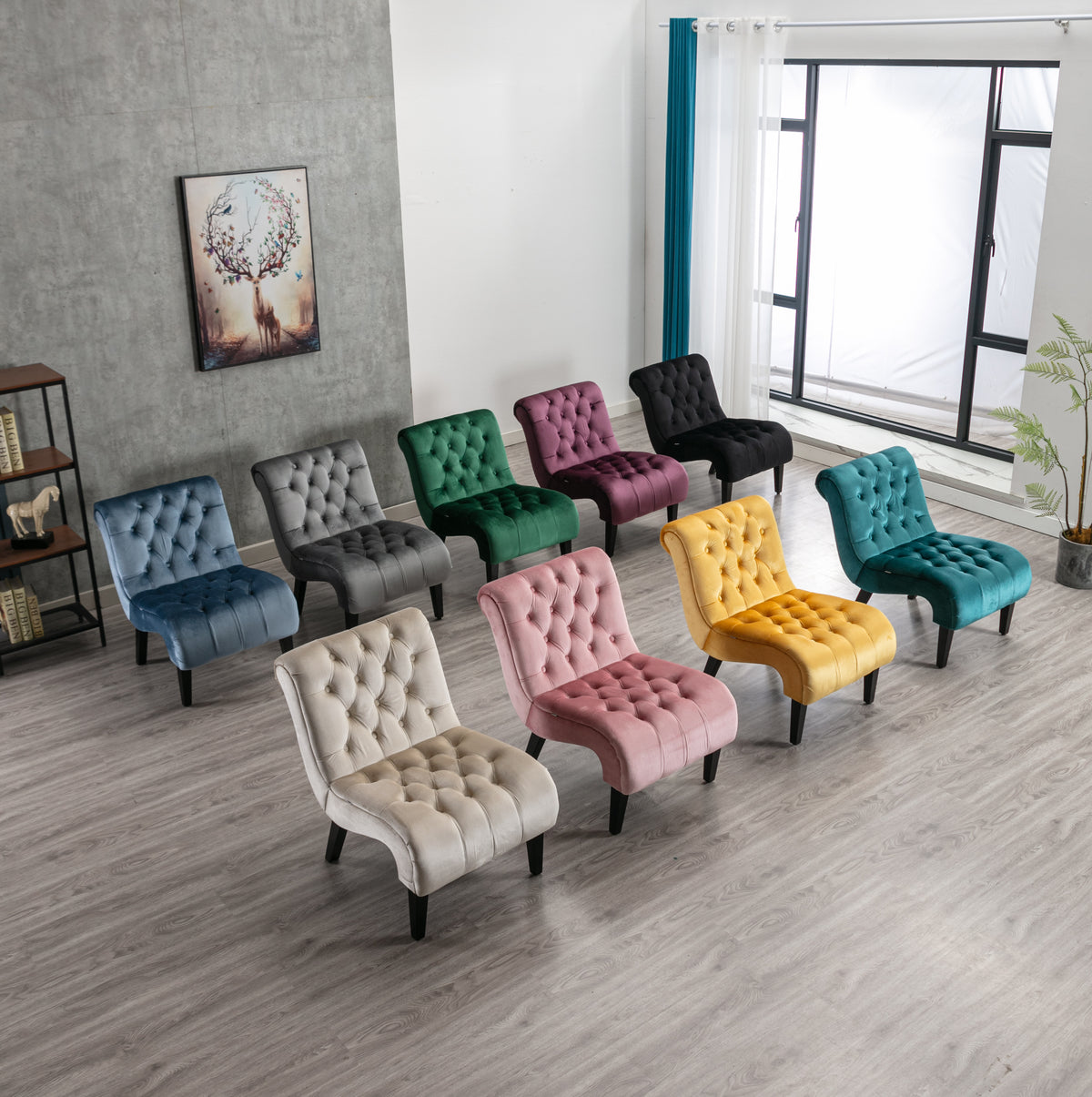 Coolmore Modern Velvet Armless Accent Living Room Chair Leisure Chair,Upholstered Fabric Button Comfortable Chair With Wooden Legs For Bedroom, Living Room, Office Teal Velvet Teal Primary Living Space Foam Velvet