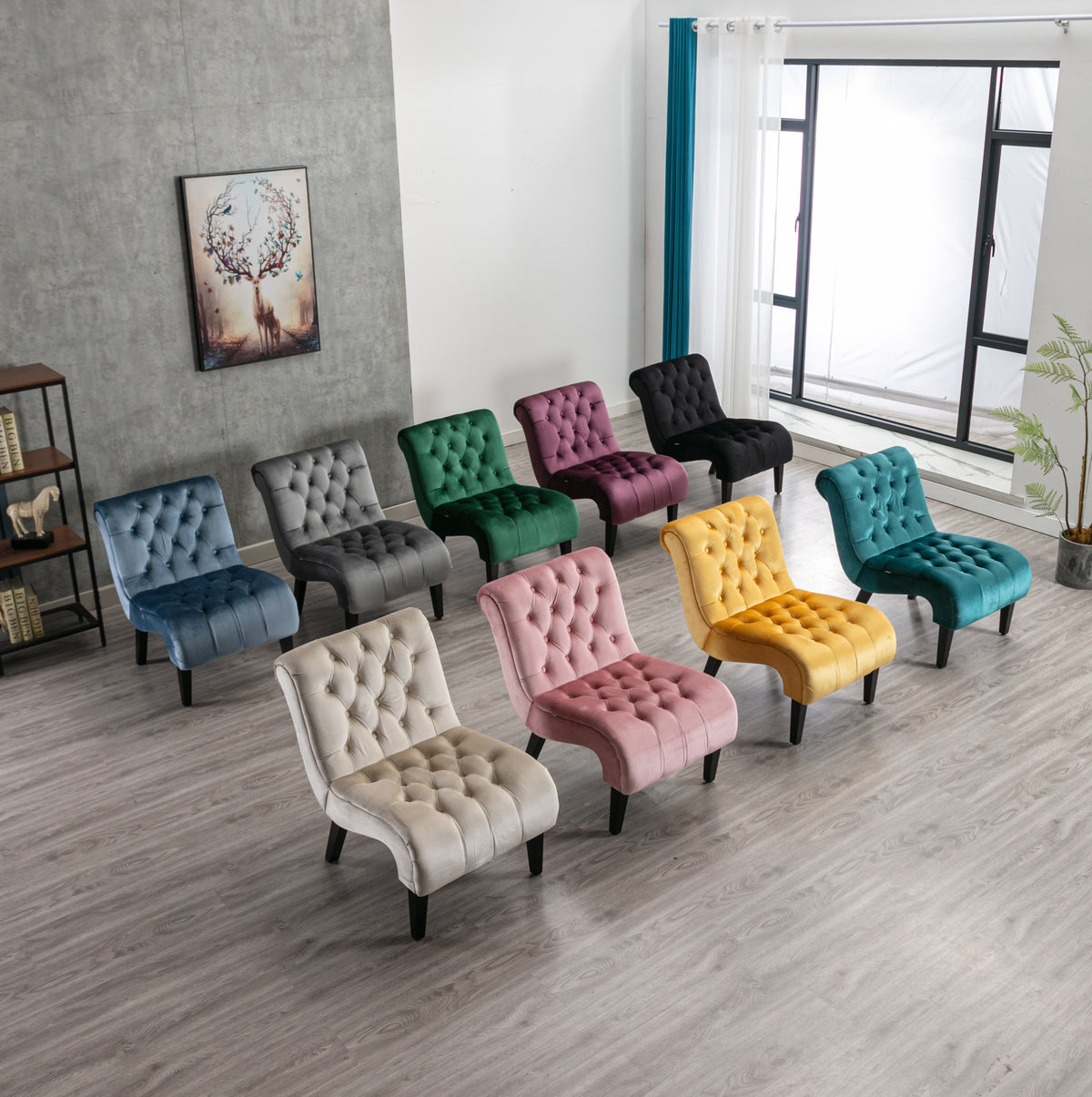 Coolmore Modern Velvet Armless Accent Living Room Chair Leisure Chair,Upholstered Fabric Button Comfortable Chair With Wooden Legs For Bedroom, Living Room, Office Purple Velvet Purple Primary Living Space Foam Velvet
