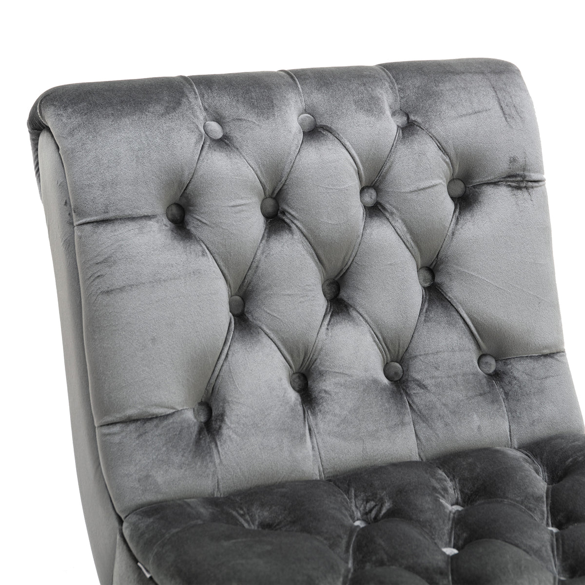 Coolmore Modern Velvet Armless Accent Living Room Chair Leisure Chair,Upholstered Fabric Button Comfortable Chair With Wooden Legs For Bedroom, Living Room, Office Silver Velvet Silver Foam Velvet