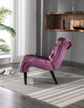 Coolmore Modern Velvet Armless Accent Living Room Chair Leisure Chair,Upholstered Fabric Button Comfortable Chair With Wooden Legs For Bedroom, Living Room, Office Purple Velvet Purple Primary Living Space Foam Velvet