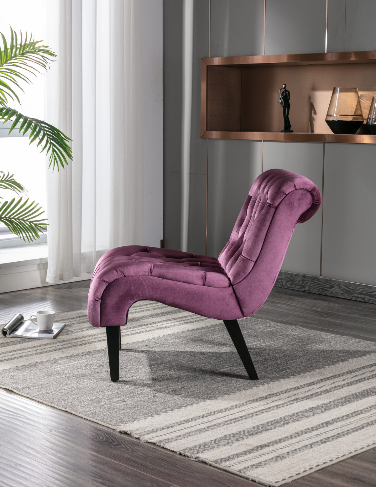 Coolmore Modern Velvet Armless Accent Living Room Chair Leisure Chair,Upholstered Fabric Button Comfortable Chair With Wooden Legs For Bedroom, Living Room, Office Purple Velvet Purple Primary Living Space Foam Velvet