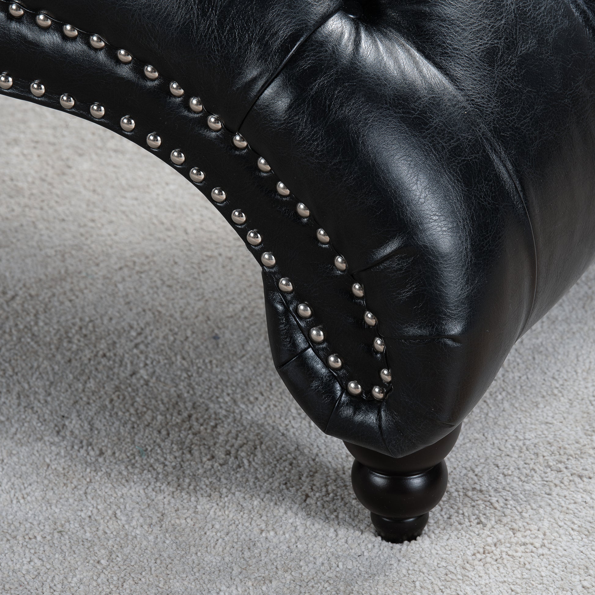 Tufted Armless Chaise Lounge Black Pu Pu Pu