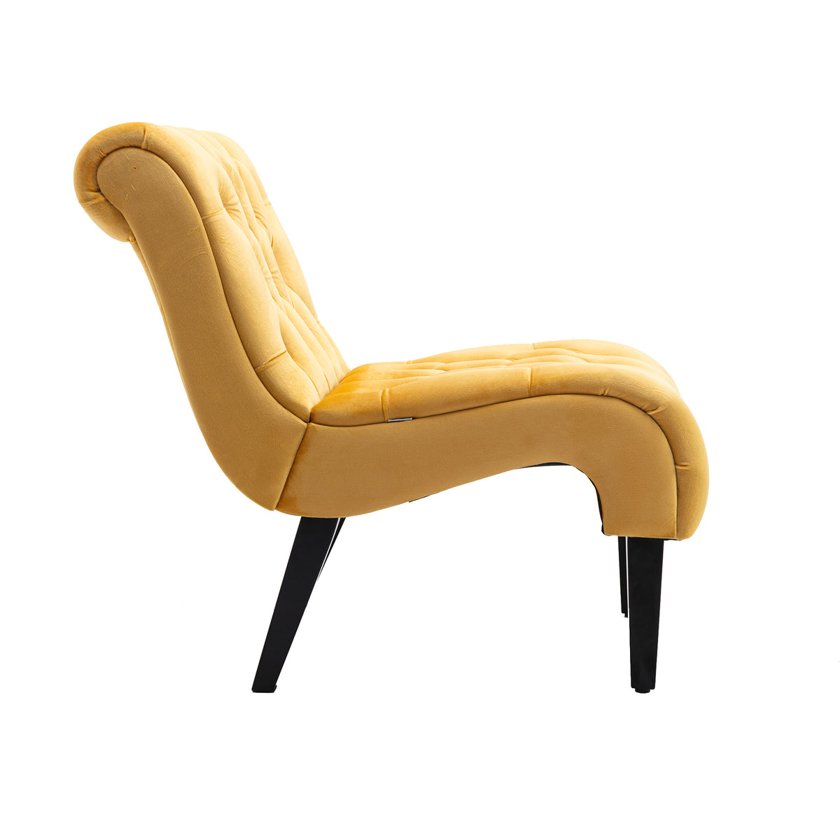 Coolmore Modern Velvet Armless Accent Living Room Chair Leisure Chair,Upholstered Fabric Button Comfortable Chair With Wooden Legs For Bedroom, Living Room, Office Mustard Velvet Mustard Primary Living Space Foam Velvet