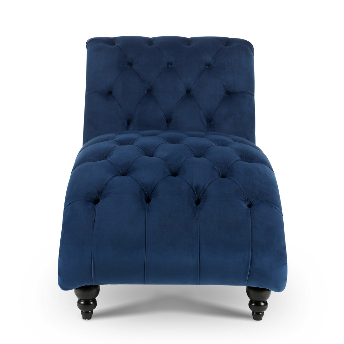 Tufted Armless Chaise Lounge Blue Polyester Fabric