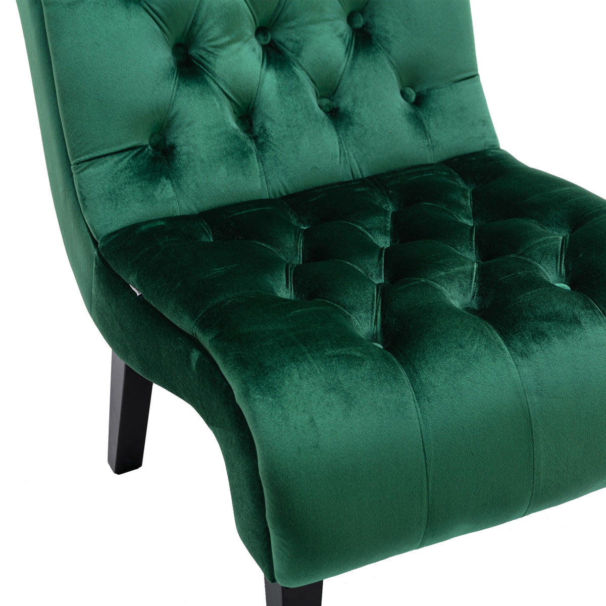 Coolmore Modern Velvet Armless Accent Living Room Chair Leisure Chair,Upholstered Fabric Button Comfortable Chair With Wooden Legs For Bedroom, Living Room, Office Green Velvet Green Primary Living Space Foam Velvet