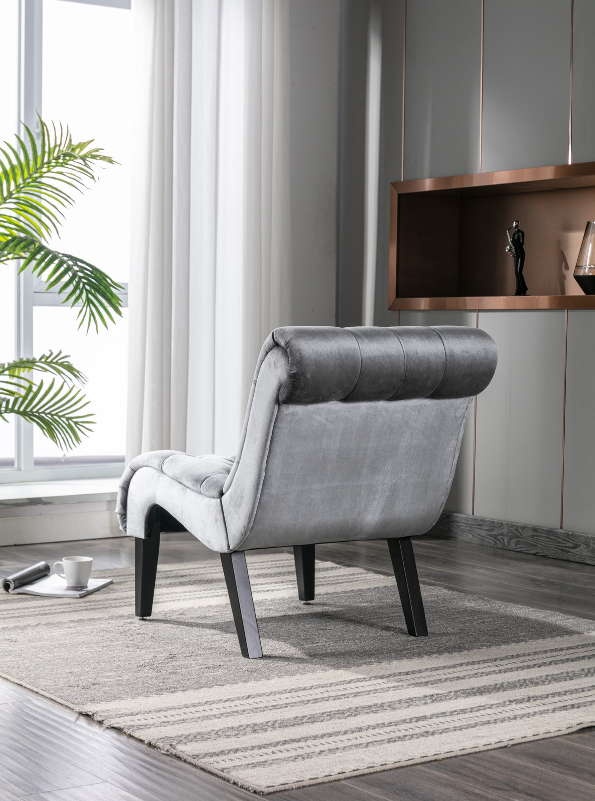 Coolmore Modern Velvet Armless Accent Living Room Chair Leisure Chair,Upholstered Fabric Button Comfortable Chair With Wooden Legs For Bedroom, Living Room, Office Silver Velvet Silver Foam Velvet
