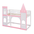 Twin Over Twin Castle Bunk Bed With Ladder Pink Pink Solid Wood