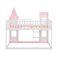 Twin Over Twin Castle Bunk Bed With Ladder Pink Pink Solid Wood