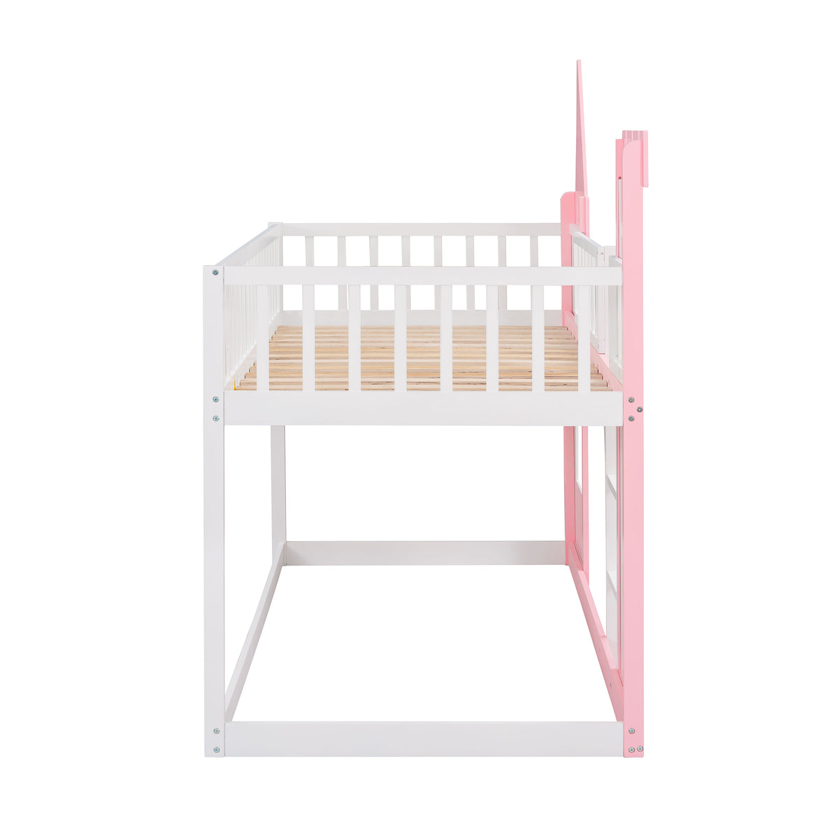 Twin Over Twin Castle Bunk Bed With Ladder Pink Pink Solid Wood