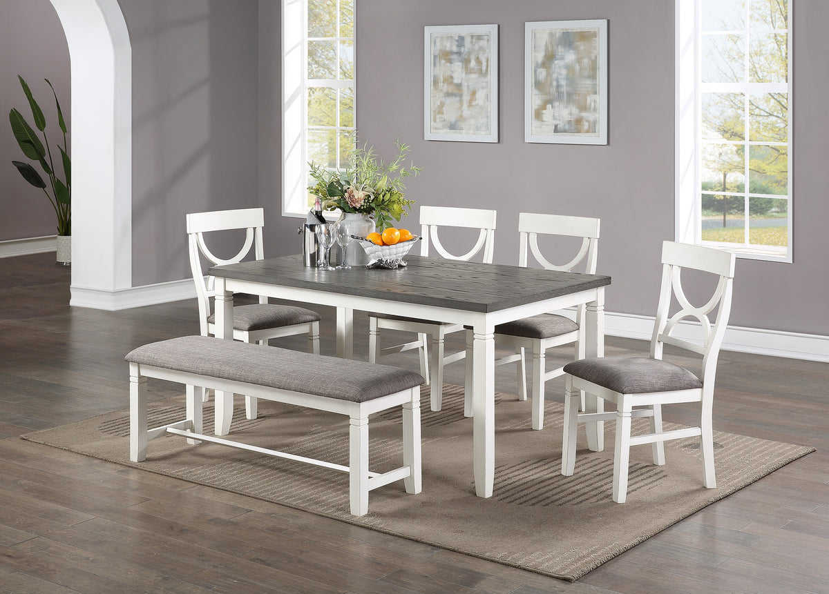 Dining Room Furniture White 6Pc Dining Set Table 4 Side Chairs And A Bench Rubberwood Mdf White White Dining Room Classic,Modern Dining Chairs Rubberwood Rubber Wood