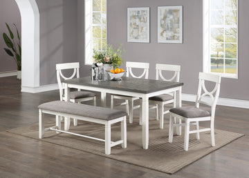 Dining Room Furniture White 6Pc Dining Set Table 4 Side Chairs And A Bench Rubberwood Mdf White White Dining Room Classic,Modern Dining Chairs Rubberwood Rubber Wood