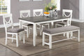 Dining Room Furniture White 6Pc Dining Set Table 4 Side Chairs And A Bench Rubberwood Mdf White White Dining Room Classic,Modern Dining Chairs Rubberwood Rubber Wood