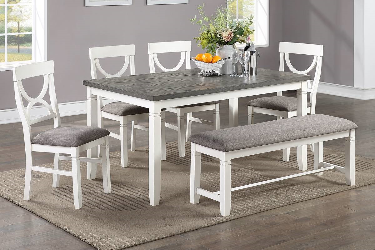 Dining Room Furniture White 6Pc Dining Set Table 4 Side Chairs And A Bench Rubberwood Mdf White White Dining Room Classic,Modern Dining Chairs Rubberwood Rubber Wood
