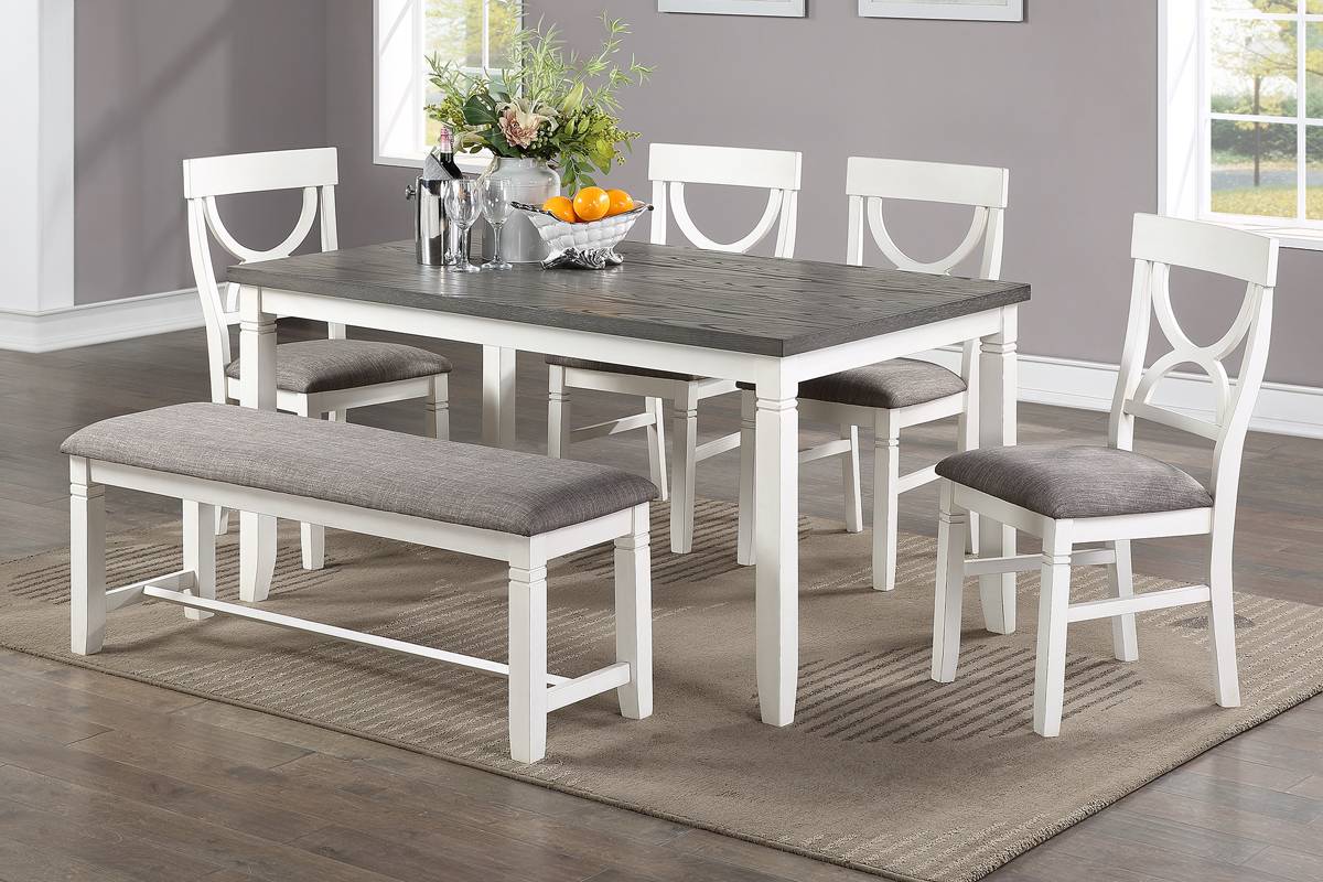 Dining Room Furniture White 6Pc Dining Set Table 4 Side Chairs And A Bench Rubberwood Mdf White White Dining Room Classic,Modern Dining Chairs Rubberwood Rubber Wood