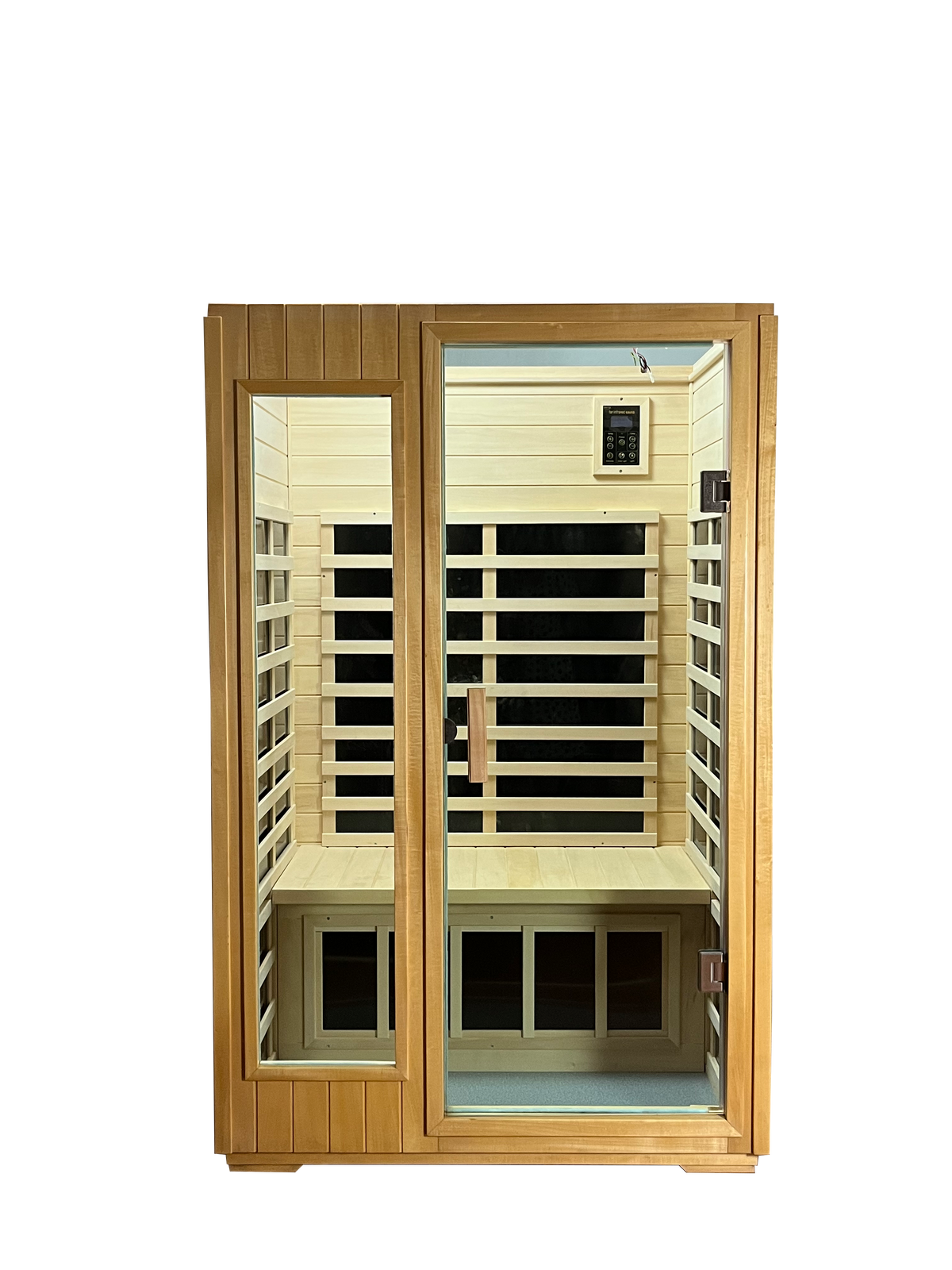 Two Person Basswood Far Infrared Outdoor Sauna Room Natural Wood Solid Wood