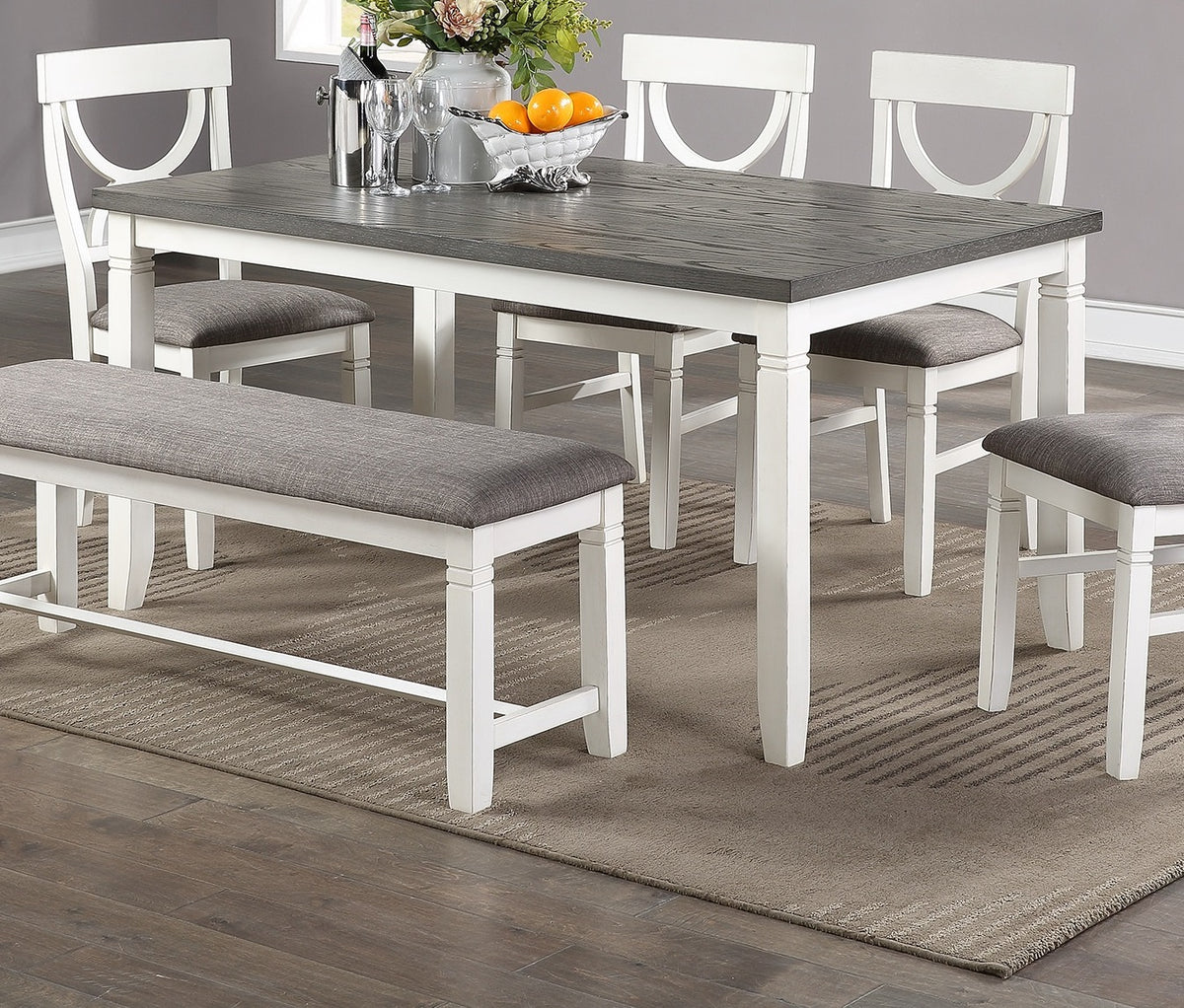 Dining Room Furniture White 6Pc Dining Set Table 4 Side Chairs And A Bench Rubberwood Mdf White White Dining Room Classic,Modern Dining Chairs Rubberwood Rubber Wood