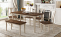 Classic 6 Piece Dining Set Wooden Table And 4 Chairs With Bench For Kitchen Dining Room Brown Cottage White Brown Cottage White Solid Wood