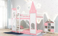 Twin Over Twin Castle Bunk Bed With Ladder Pink Pink Solid Wood