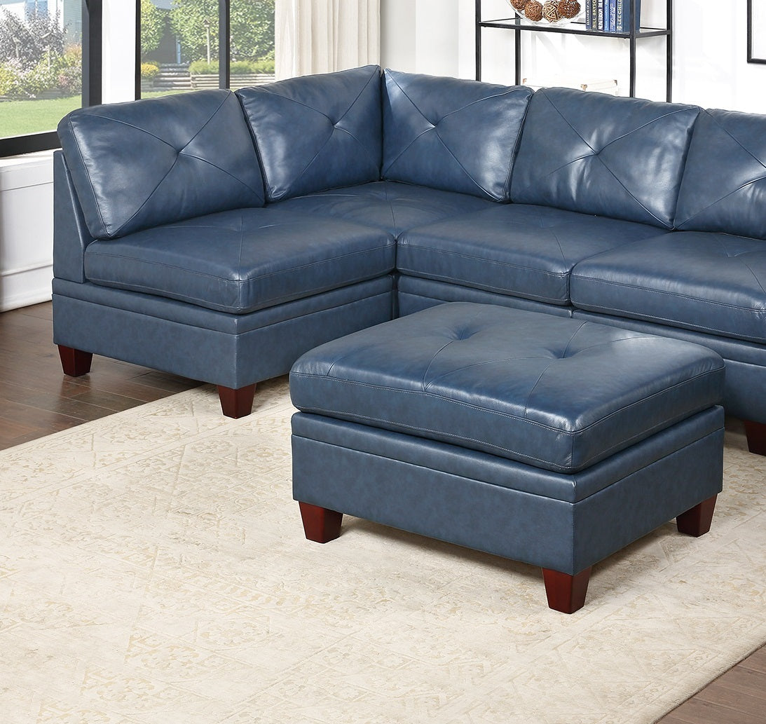 Contemporary Genuine Leather 1Pc Armless Chair Ink Blue Color Tufted Seat Living Room Furniture Blue Primary Living Space Contemporary,Modern Genuine Leather