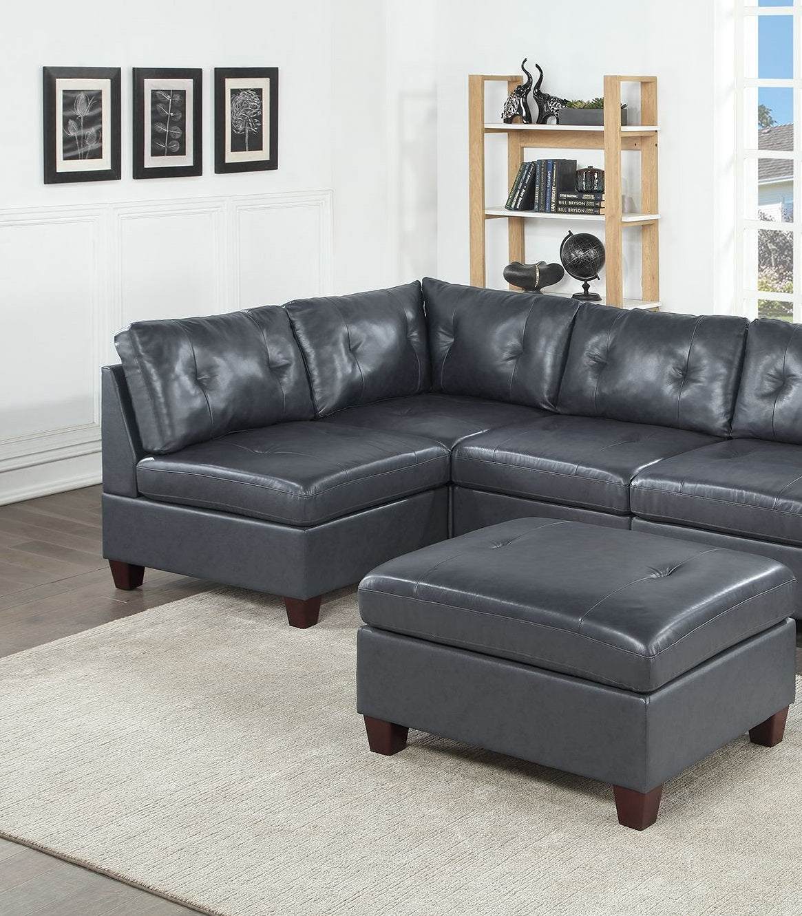 Contemporary Genuine Leather 1Pc Ottoman Black Color Tufted Seat Living Room Furniture Black Genuine Leather Primary Living Space Black Contemporary,Modern Rectangle Tufted Genuine Leather