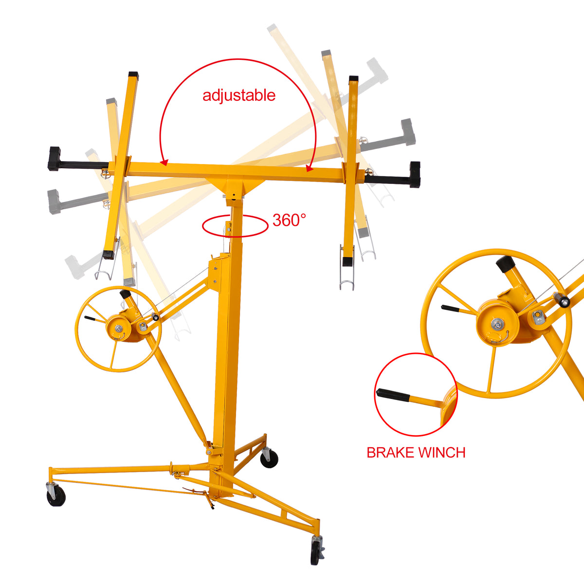 Drywall Lift Panel 11' Lift Drywall Panel Hoist Jack Lifter,Yellow Yellow Iron
