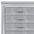 Glamourous Silver Finish 1Pc Chest Of 5X Dovetail Drawers Faux Alligator Embossed Fronts Bedroom Furniture Silver Bedroom Glam,Modern Wood