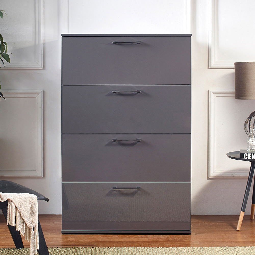 Bliss Glossy Four Drawer Jumbo Chest In Dark Gray Dark Gray Solid Wood