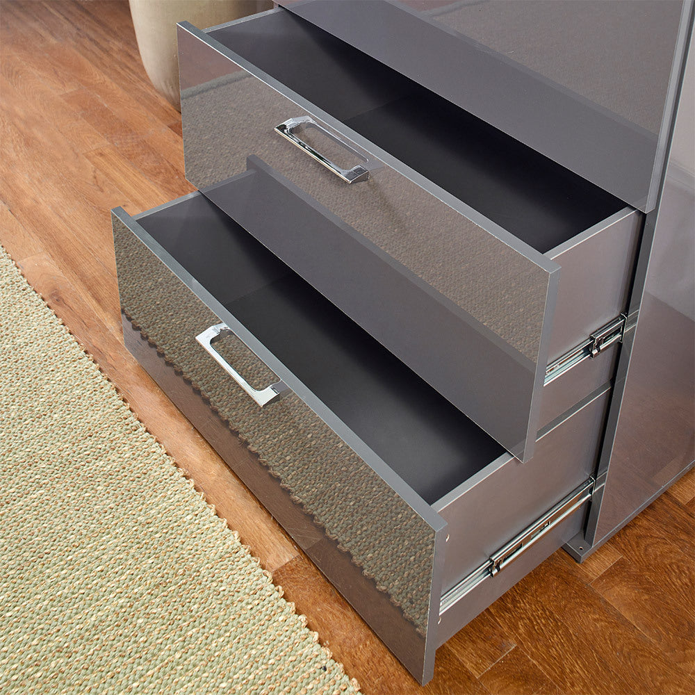 Bliss Glossy Four Drawer Jumbo Chest In Dark Gray Dark Gray Solid Wood