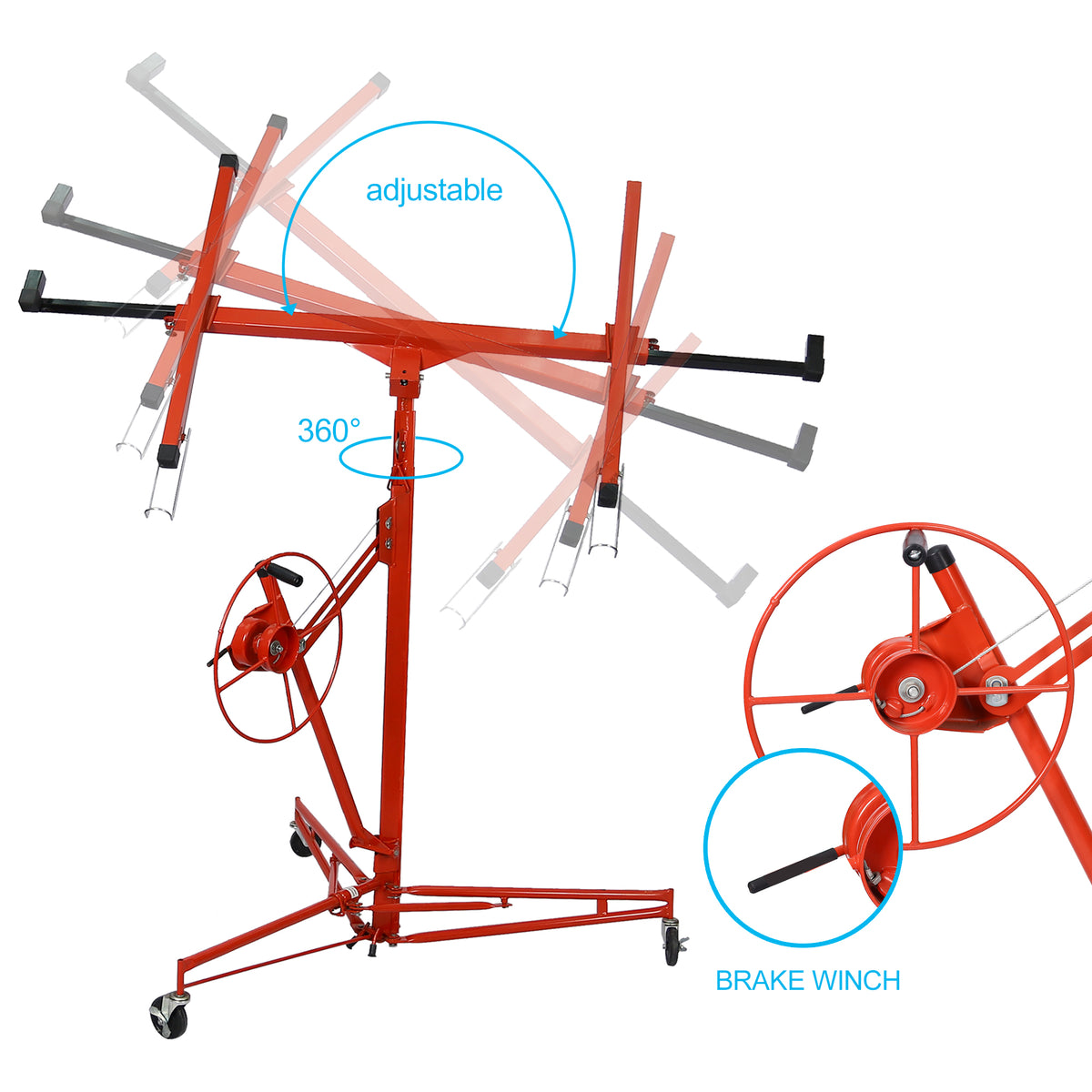 Drywall Lift Panel 11' Lift Drywall Panel Hoist Jack Lifter,Red Red Iron