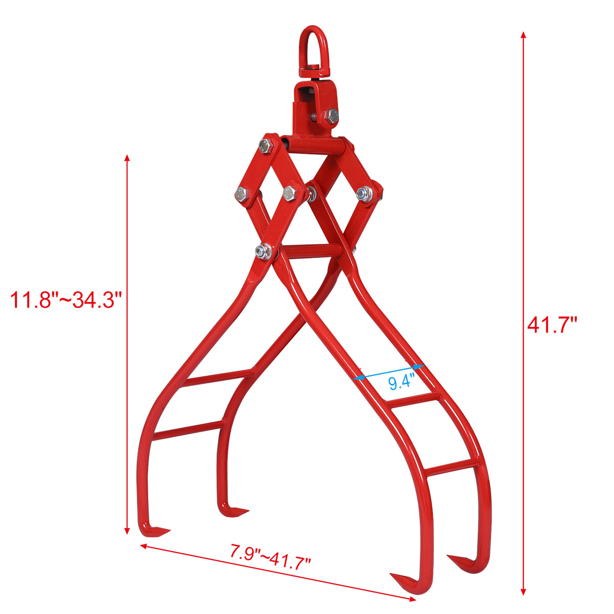 4 Claw Timber Log Lifting Logging Tongs Grabber Tong 36" Red Carbon Steel